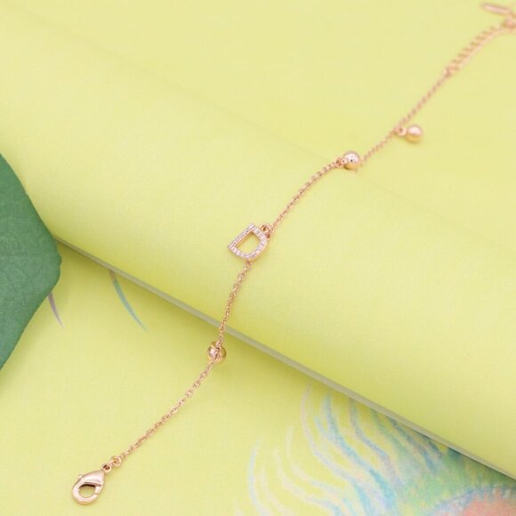 "Rose Gold D Initial Charm Bracelet with Adjustable Chain, XPBL1147 - Picture 6 of 12